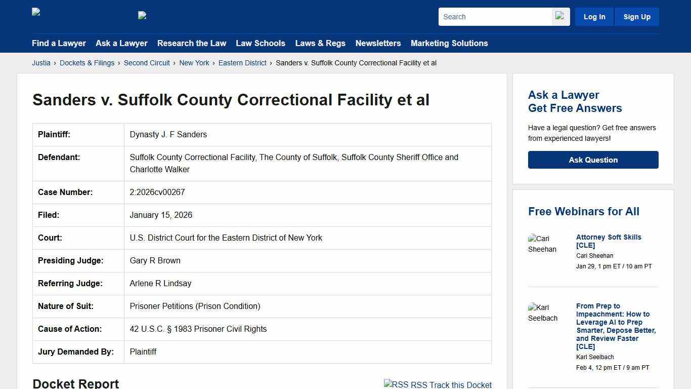 Sanders v. Suffolk County Correctional Facility et al 2:2026cv00267 U.S. District Court for the Eastern District of New York Justia